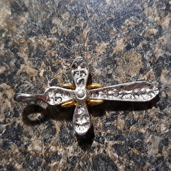 Vintage Silver and Gold Tone Ornate Cross Pendant - Picture 2 of 4